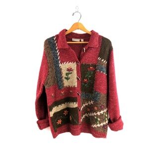 Croft & Barrow Vintage Floral Knit Embroidered  Cardigan Cottagecore Size Medium